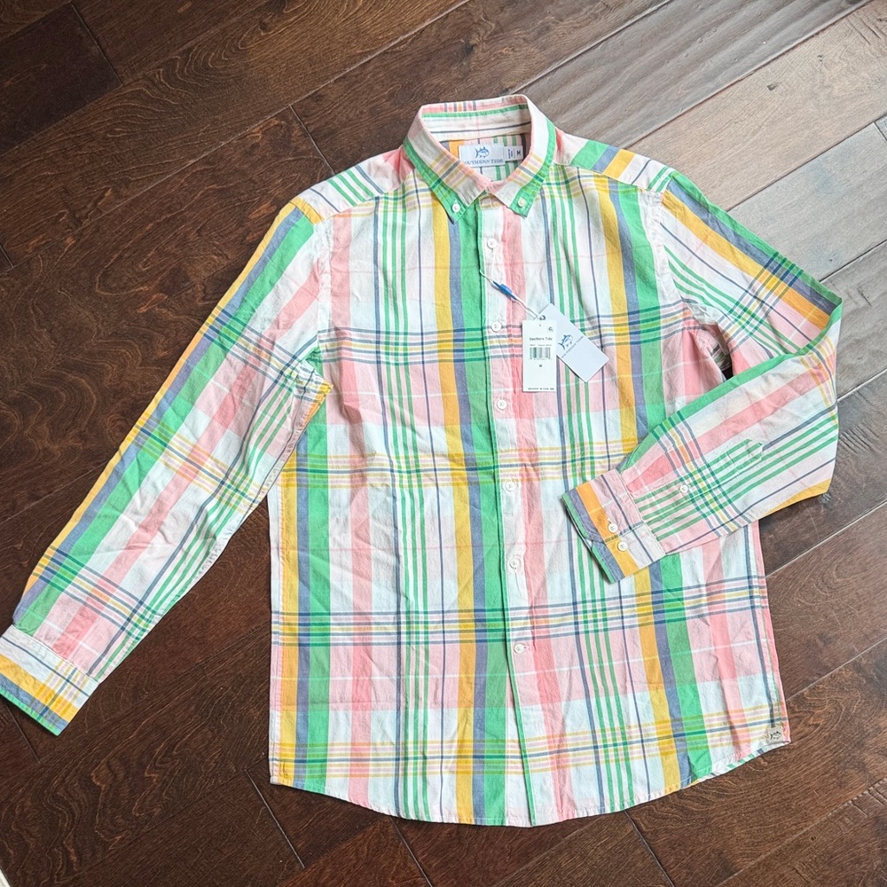 Men’s Long Sleeve Button Down Multicolor Pastel Plaid Shirt by Southern Tide